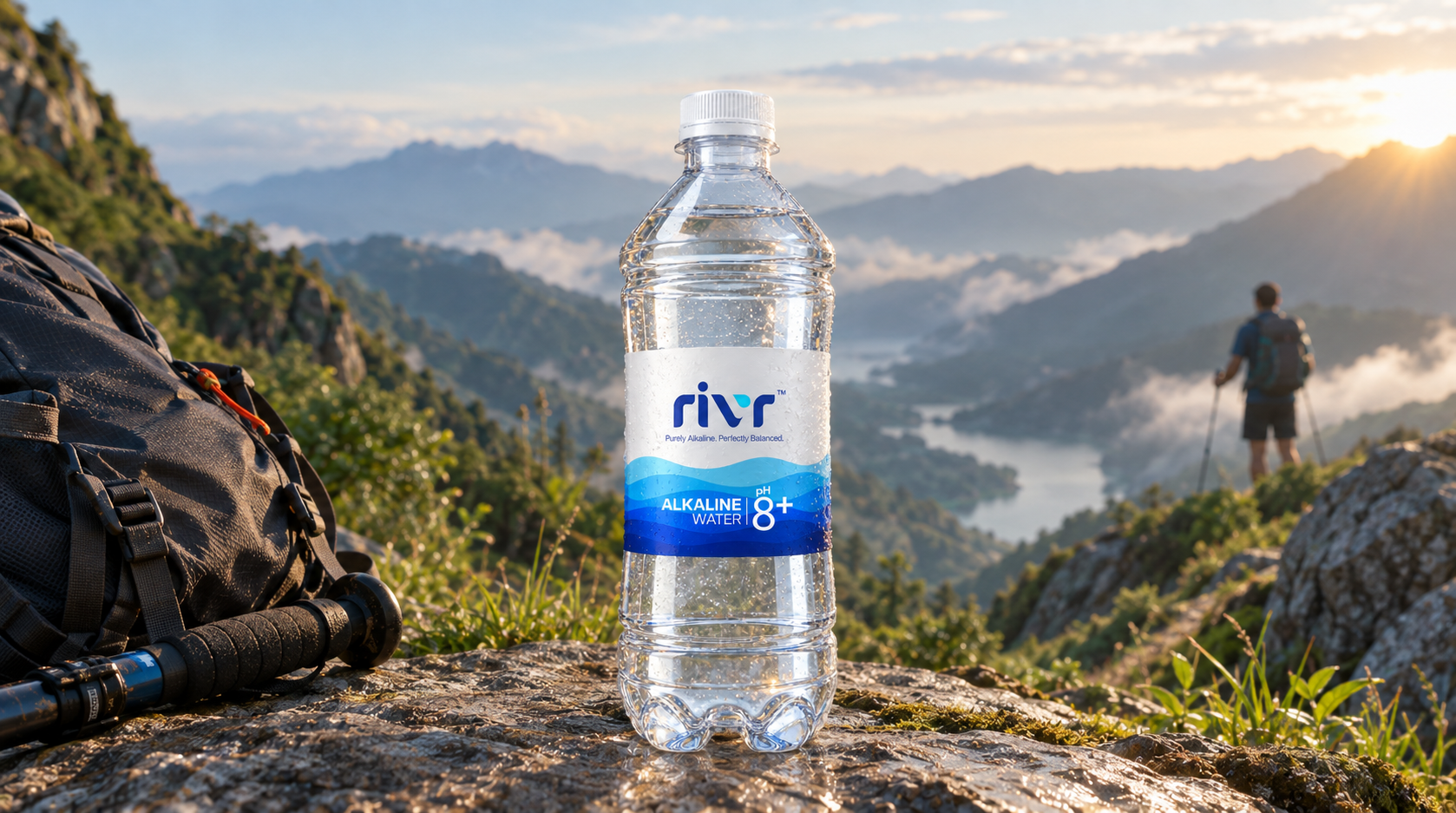 RIVR water bottle with nature background